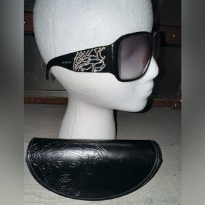 Vintage Black and Pink Crystal Embellished Versace Sunglasses with Case